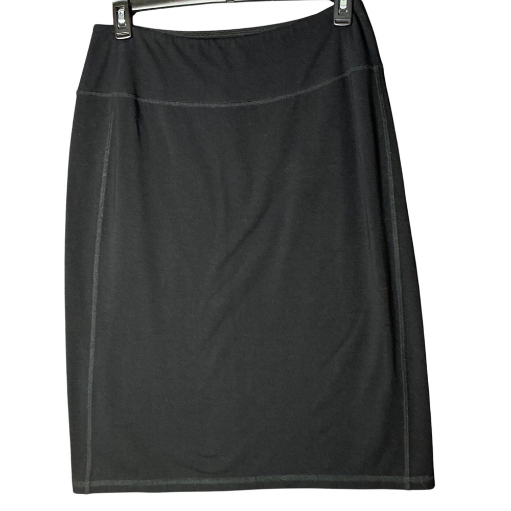 Eileen Fisher Black Jersey Knit Pencil Skirt Stretch Midi Small Made in USA
